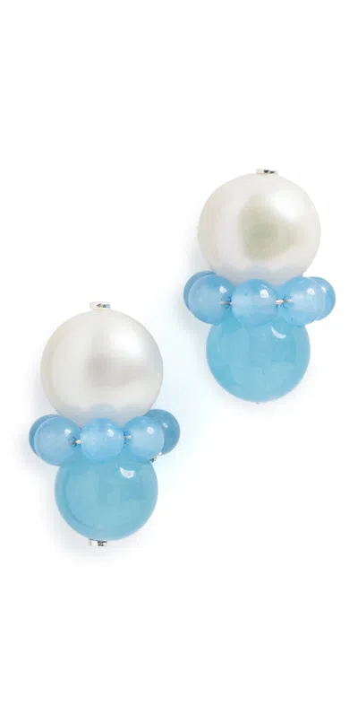 Completedworks Freshwater Pearls Agate Bead Earrings Silver Plated Blue