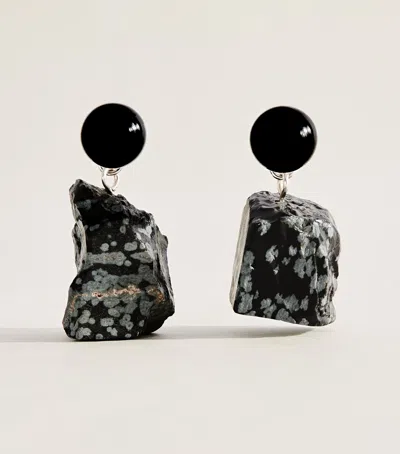 Completedworks Onyx And Snowflake Obsidian Drop Earrings In Silver