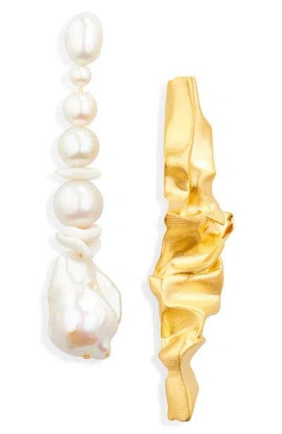 Completedworks Pearl & Ceramic Mismatched Drop Earrings In White
