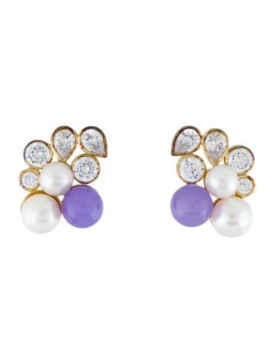 Pre-owned Completedworks Pearl, Dyed Quartzite & Cubic Zirconia Bumblebee Earrings In Clear