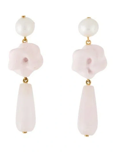 Pre-owned Completedworks Pearl, Rose Quartz, & Resin Drop Earrings In Pink