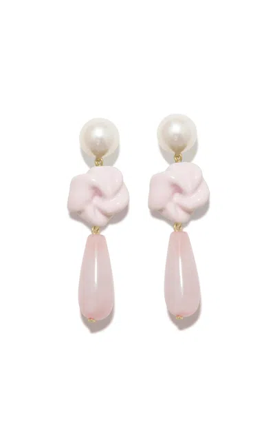 Completedworks The Depths Of Time Enamel; Rose Quartz And Pearl Drop Earrings In Pink