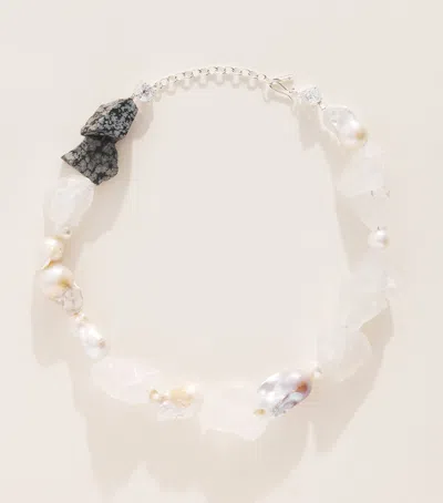 Completedworks White Quartz-snowflake Obsidian Choker In Silver