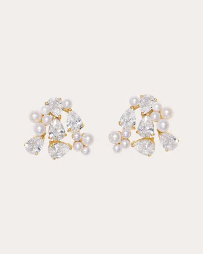 Completedworks Women's Freshwater Pearl & Cubic Zirconia Cluster Stud Earrings In White