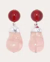 Completedworks Women's Red Lace Agate & Pink Bio-resin Sterling Silver Drop Earrings In Pink