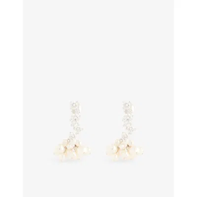 Completedworks Womens P218 Rhodium-plated Silver, Freshwater Pearl And Cubic Zirconia Drop Earrings In White