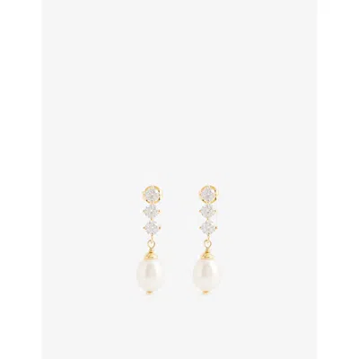 Completedworks Womens Pearl 18ct Yellow Gold Vermeil And Cubic Zirconia Drop Earrings