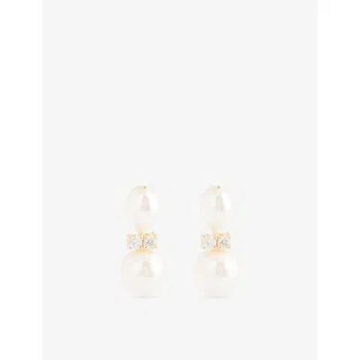 Completedworks Womens Pearl 18ct Yellow Gold Vermeil And Cubic-zirconia Drop Earrings