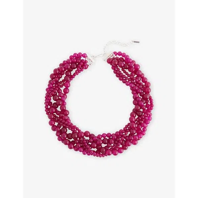 Completedworks Womens Silver Fuschia Chalcedony Bead Sterling-silver Necklace