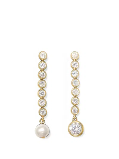 Completedworks Zirconia And Pearl Asymmetric Drop Earrings In 골드 톤