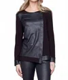Compli K Faux Mixed Media Tunic Top In Black In Black