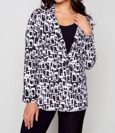 Compli K Geometric Printed Blazer Top In Black/whiite In Multi