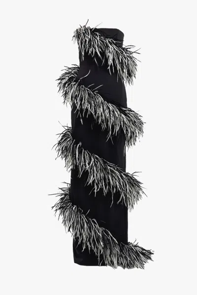 Compte Spain Black & White Spiral Feather Gown