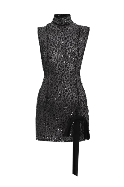 Compte Spain Black Sequin Embroidered Mini Dress