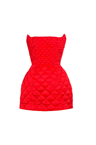 Compte Spain Red Crystal Quilted Mini Dress
