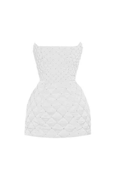 Compte Spain White Crystal Quilted Mini Dress