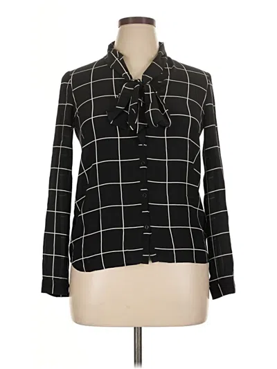 Pre-owned Comptoir Des Cotonniers Long Sleeve Silk Top Black Tie Neck Tops