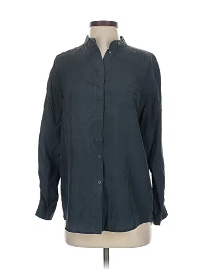 Pre-owned Comptoir Des Cotonniers Long Sleeve Silk Top Gray Solid Pattern Mock Neckline Tops