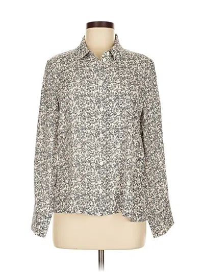 Pre-owned Comptoir Des Cotonniers Long Sleeve Silk Top Ivory Animal Print Pattern Mock Neckline Tops In White