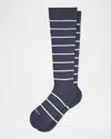 Comrad Men's Stripe Knee-high Compression Socks In Navy