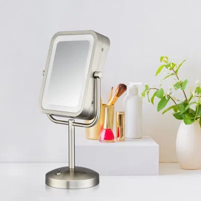 Conair Frameless Lighted Magnifying Makeup / Shaving Mirror In Satin Nickel