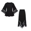 Concept A Trois Black Set: Top And Skirt With Lace Details In Black