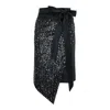Concept A Trois Women's Black Asymmetrical Skirt With Sequins In The Front In Black