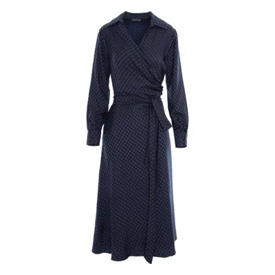 Concept A Trois Women's Black / Blue Shirt Dress, Side Over Side, With Front Draping - Black With Navy Blue Polka Do In Black/blue