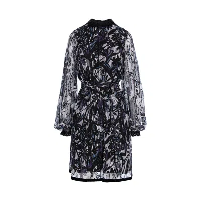 Concept A Trois Women's Black / Blue / White Lace Dress With Velvet Lace Details At The Collar And Cuffs In Multi