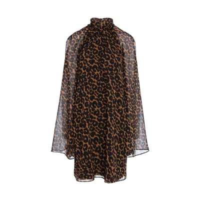 Concept A Trois Women's Black / Brown Leopard Midi Dress With Wide Sleeves In Multi
