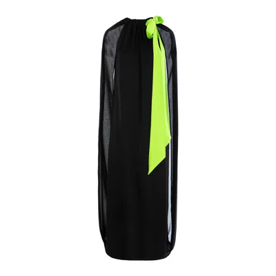 Concept A Trois Women's Black / Green Black Oversize Dress With Cape, Made Of Veil And Lime Cord