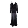 CONCEPT A TROIS WOMEN'S BLACK LONG DRESS ON BIE WITH STRAPS, PUFFY SLEEVES WITH VEIL AT THE END