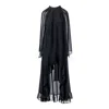 Concept A Trois Women's Black Long Dress With Semi Transparent Sleeves And A Slight Train In Black