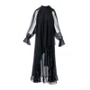 Concept A Trois Women's Black Long Dress With Split Bell Sleeves And A Slight Train In Black