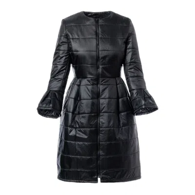 Concept A Trois Women's Black Mid-length Padded Jacket With Flared Sleeves