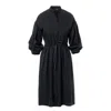 Concept A Trois Women's Black Mid-length Tunic Dress With Puff Sleeve And Pockets In Black