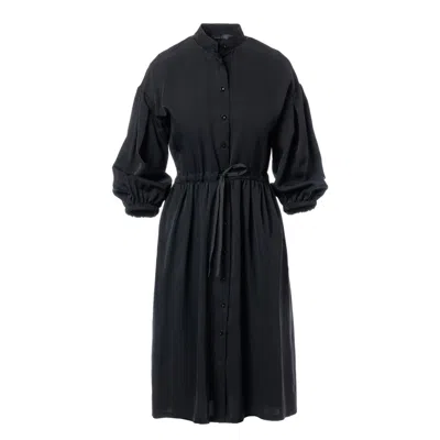 Concept A Trois Women's Black Mid-length Tunic Dress With Puff Sleeve And Pockets