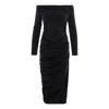Concept A Trois Women's Black Midi Bodycon Elastic Dress With Bare Shoulders In Black