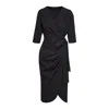 Concept A Trois Women's Black Midi Wrap Dress With Three Quarter Sleeves In Black