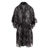 Concept A Trois Women's Black Printed Veil Kimono With Chantilly Lace Details In Black