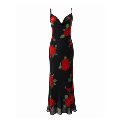 Concept A Trois Women's Black / Red / Green Rosa Noir Open Back Chiffon Slip Dress  - Special Capsule "self.readytow In Multi