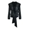 Concept A Trois Women's Black Sequin Jacket With Satin Taffeta Cord And Veil Details In Black