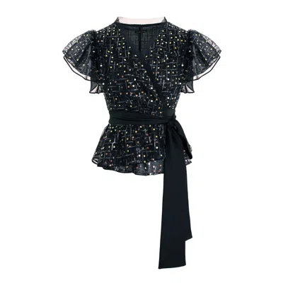 Concept A Trois Women's Black Sequin Top With Wing Sleeves