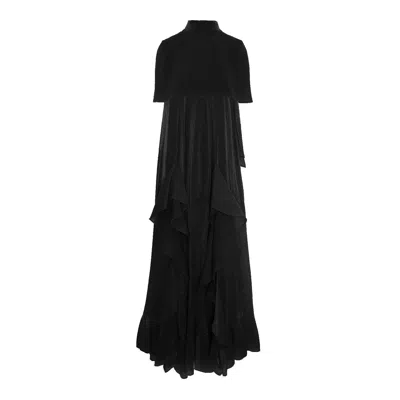 Concept A Trois Women's Black Set: Cascading Ruffle Dress And Cape - Balck Pearl
