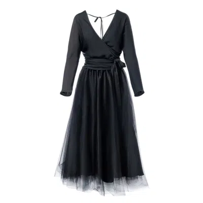 Concept A Trois Women's Black Set: Wrap Top And Tulle Midi Skirt