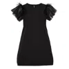Concept A Trois Women's Black Short A Line Dress With Winged Tulle Sleeves In Black