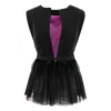 Concept A Trois Women's Black Short Vest, Cambrate, Tulle And Feathers At The Waist In Black