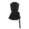 Concept A Trois Women's Black Sleeveless Wrap Peplum Lapel Neck Vest In Black