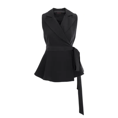 Concept A Trois Women's Black Sleeveless Wrap Peplum Lapel Neck Vest