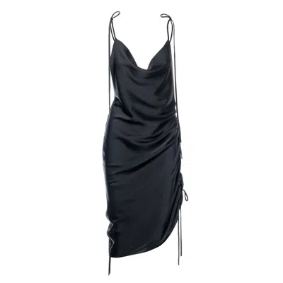 Concept A Trois Women's Black Slip Dress With Open Back And Adjustable Length